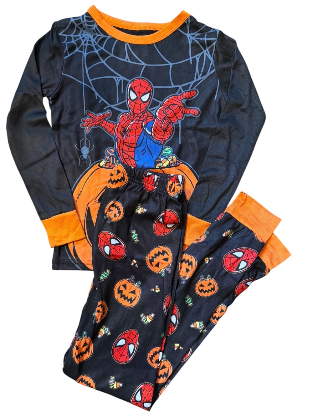 Marvel Spider-Man Black & Orange Halloween Pajama Set NWT